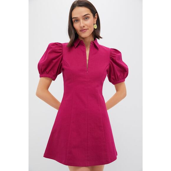 Tuckernuck Dresses & Skirts - HYACINTH HOUSE Raspberry Front Zip Denim Mini Dress Size M NWT